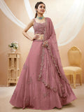 Tulsi Art Attractive Dusty Pink Sequins Georgette Party Wear Lehenga Choli | Grocsy