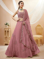 Tulsi Art Attractive Dusty Pink Sequins Georgette Party Wear Lehenga Choli | Grocsy