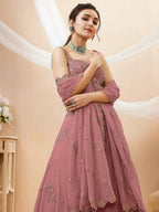 Tulsi Art Attractive Dusty Pink Sequins Georgette Party Wear Lehenga Choli | Grocsy