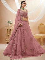Tulsi Art Attractive Dusty Pink Sequins Georgette Party Wear Lehenga Choli | Grocsy