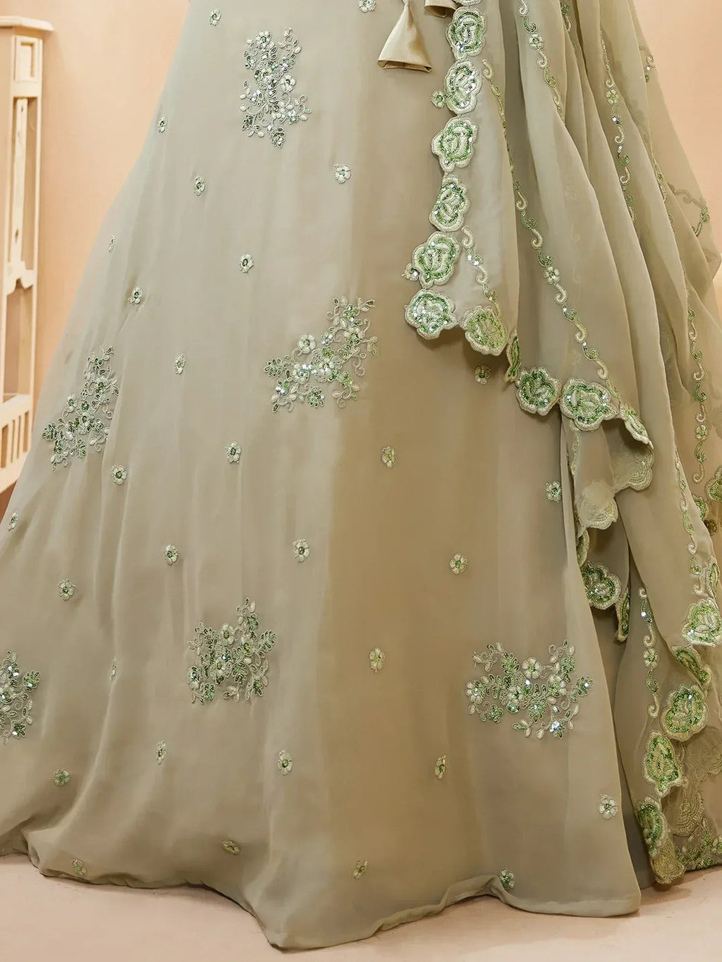 Tulsi Art Pretty Pista Green Sequins Georgette Engagement Wear Lehenga Choli | Grocsy