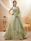 Tulsi Art Pretty Pista Green Sequins Georgette Engagement Wear Lehenga Choli | Grocsy