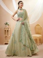 Tulsi Art Pretty Pista Green Sequins Georgette Engagement Wear Lehenga Choli | Grocsy