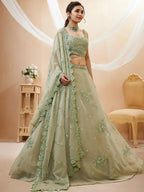 Tulsi Art Pretty Pista Green Sequins Georgette Engagement Wear Lehenga Choli | Grocsy