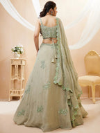 Tulsi Art Pretty Pista Green Sequins Georgette Engagement Wear Lehenga Choli | Grocsy