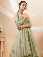 Tulsi Art Pretty Pista Green Sequins Georgette Engagement Wear Lehenga Choli | Grocsy