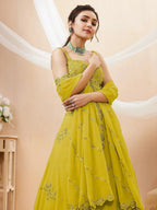 Tulsi Art Adorable Neon Yellow Sequins Georgette Wedding Wear Lehenga Choli | Grocsy