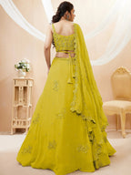 Tulsi Art Adorable Neon Yellow Sequins Georgette Wedding Wear Lehenga Choli | Grocsy