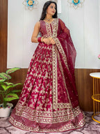 Tulsi Art Charming Maroon Zari Weaving Silk Wedding Lehenga Choli With Dupatta | Grocsy