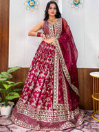 Tulsi Art Charming Maroon Zari Weaving Silk Wedding Lehenga Choli With Dupatta | Grocsy