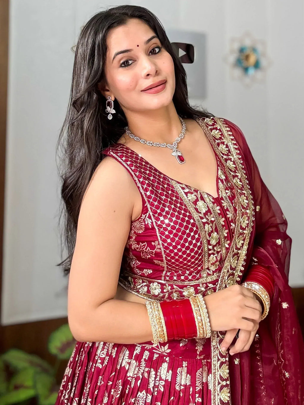 Tulsi Art Charming Maroon Zari Weaving Silk Wedding Lehenga Choli With Dupatta | Grocsy