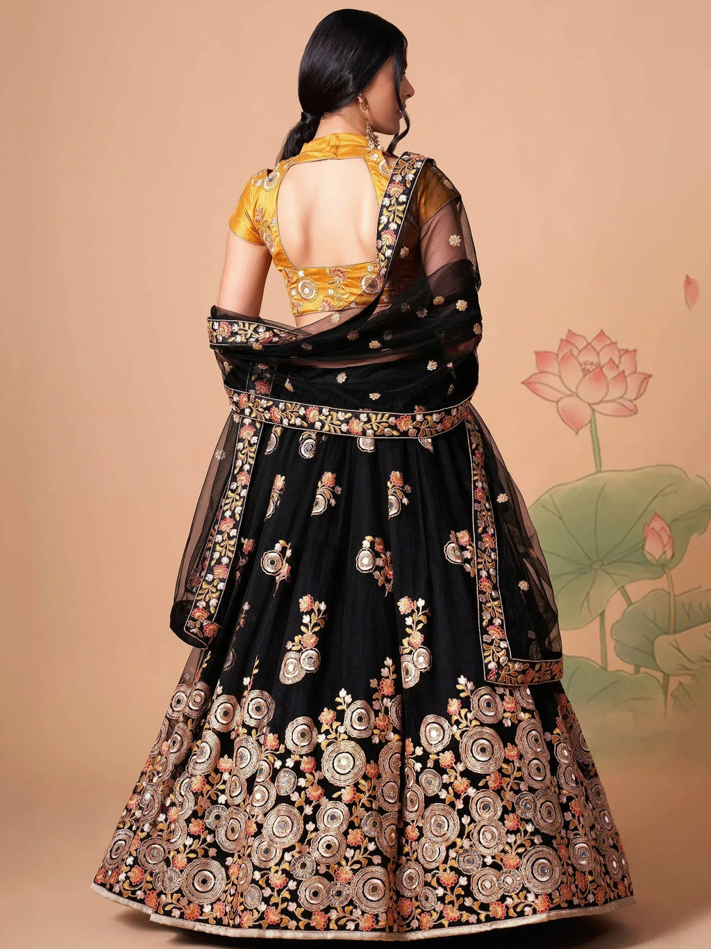 Tulsi Art Glamorous Black Dori Embroidery Net Designer Lehenga Choli | Grocsy