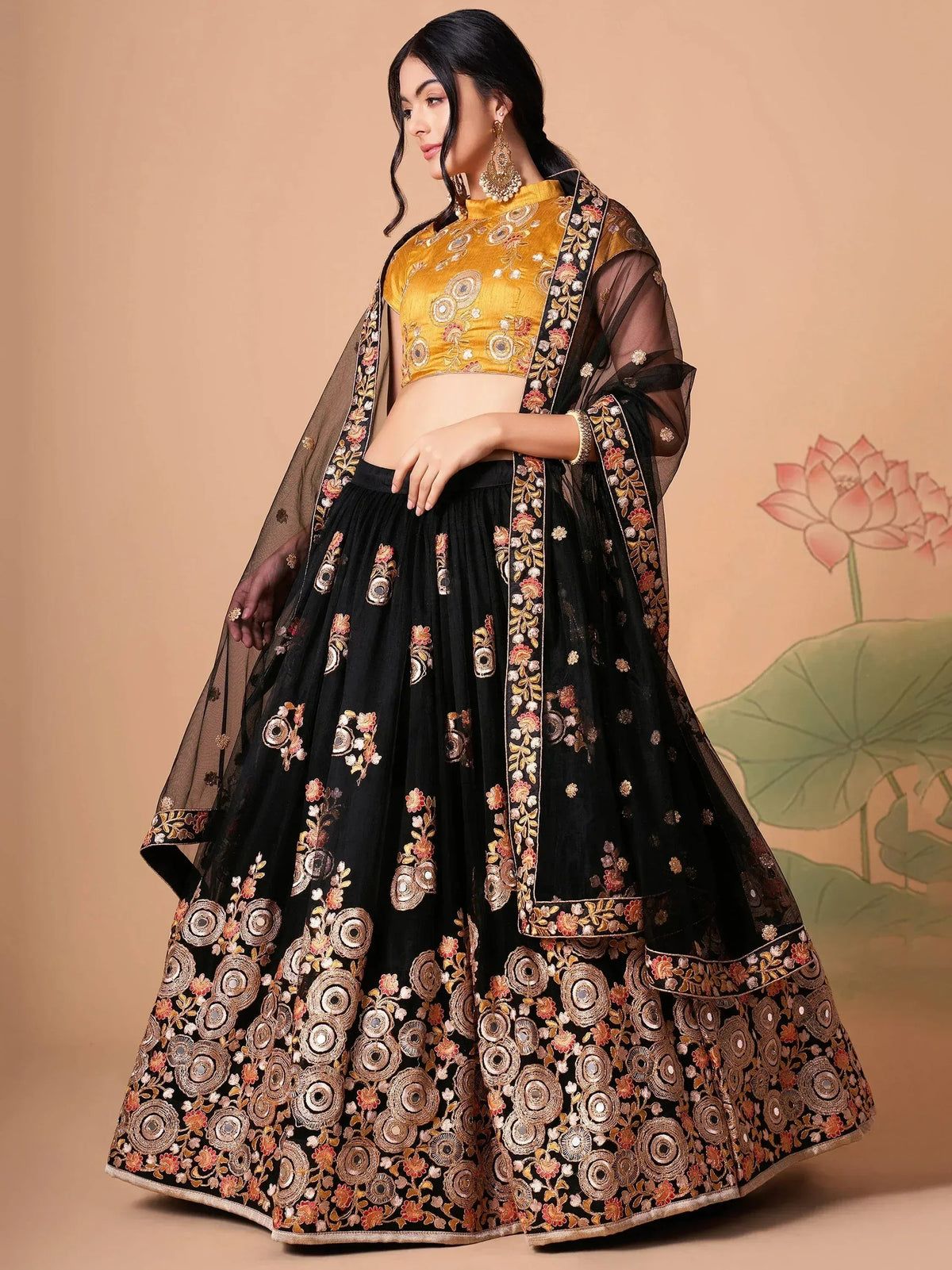 Tulsi Art Glamorous Black Dori Embroidery Net Designer Lehenga Choli | Grocsy
