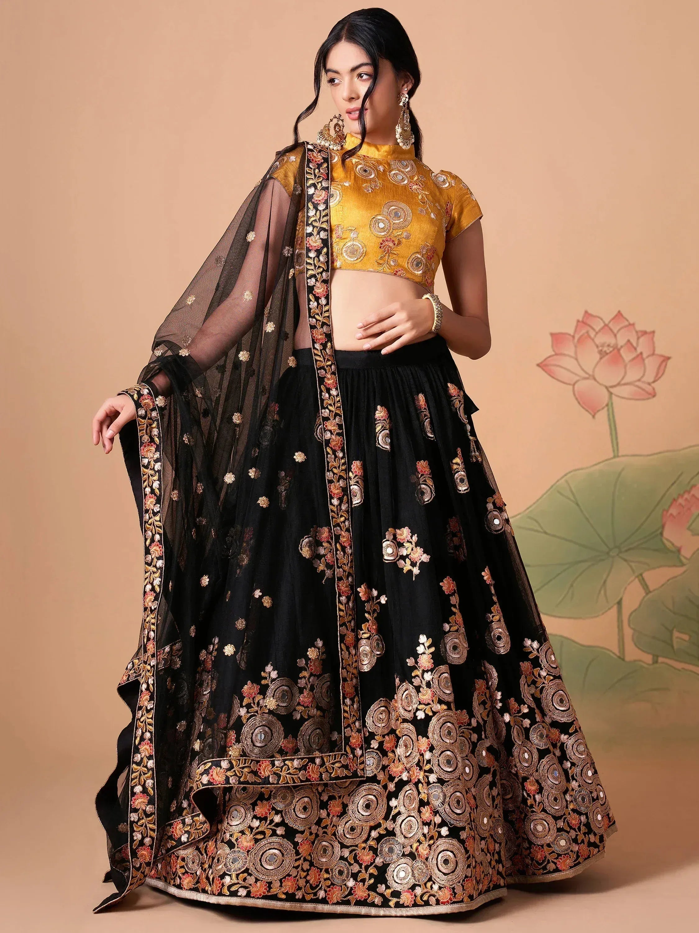 Tulsi Art Glamorous Black Dori Embroidery Net Designer Lehenga Choli | Grocsy