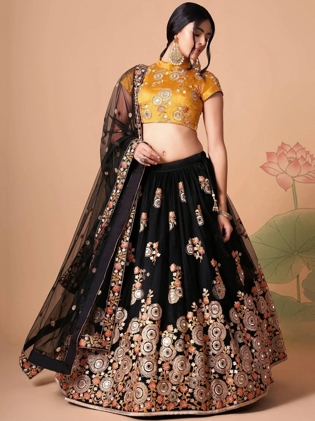 Tulsi Art Glamorous Black Dori Embroidery Net Designer Lehenga Choli | Grocsy