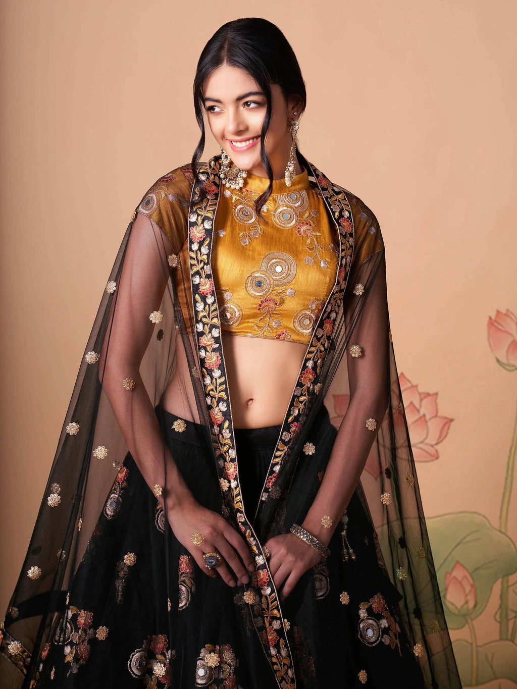 Tulsi Art Glamorous Black Dori Embroidery Net Designer Lehenga Choli | Grocsy