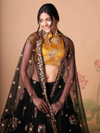 Tulsi Art Glamorous Black Dori Embroidery Net Designer Lehenga Choli | Grocsy