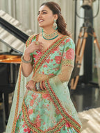 Tulsi Art Spectacular Mint Green Floral Printed Art Silk Lehenga Choli | Grocsy