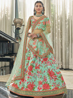 Tulsi Art Spectacular Mint Green Floral Printed Art Silk Lehenga Choli | Grocsy