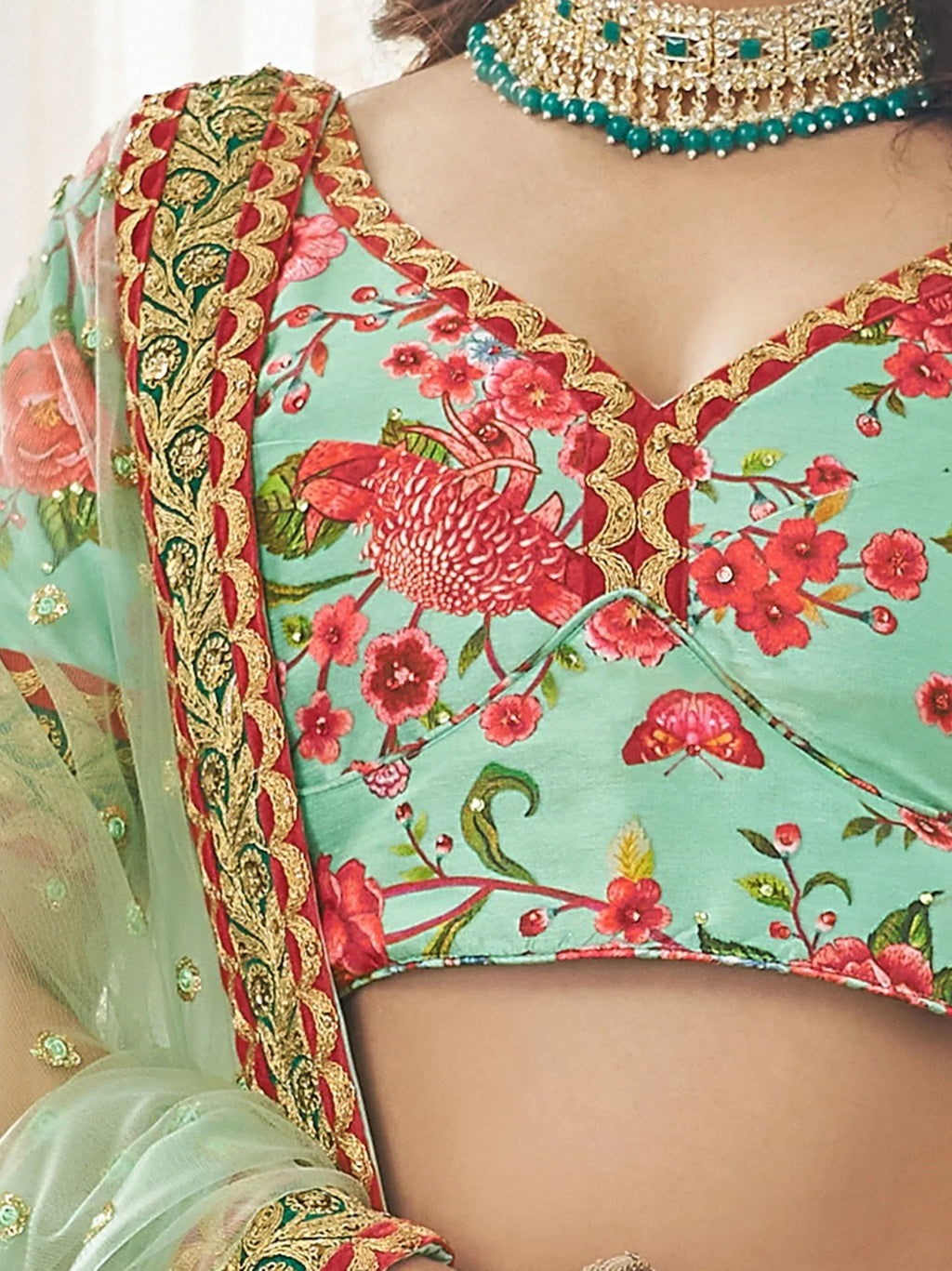 Tulsi Art Spectacular Mint Green Floral Printed Art Silk Lehenga Choli | Grocsy