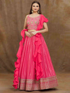 Tulsi Art Stunning Pink Digital Printed Chinon Reception Wear Lehenga Choli | Grocsy