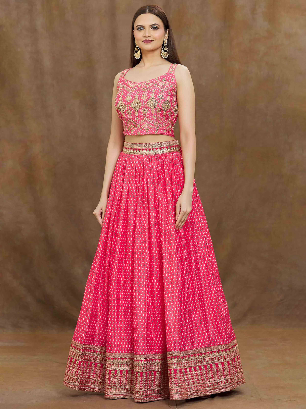 Tulsi Art Stunning Pink Digital Printed Chinon Reception Wear Lehenga Choli | Grocsy