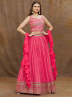Tulsi Art Stunning Pink Digital Printed Chinon Reception Wear Lehenga Choli | Grocsy