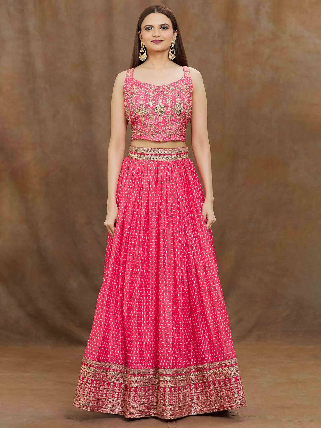 Tulsi Art Stunning Pink Digital Printed Chinon Reception Wear Lehenga Choli | Grocsy