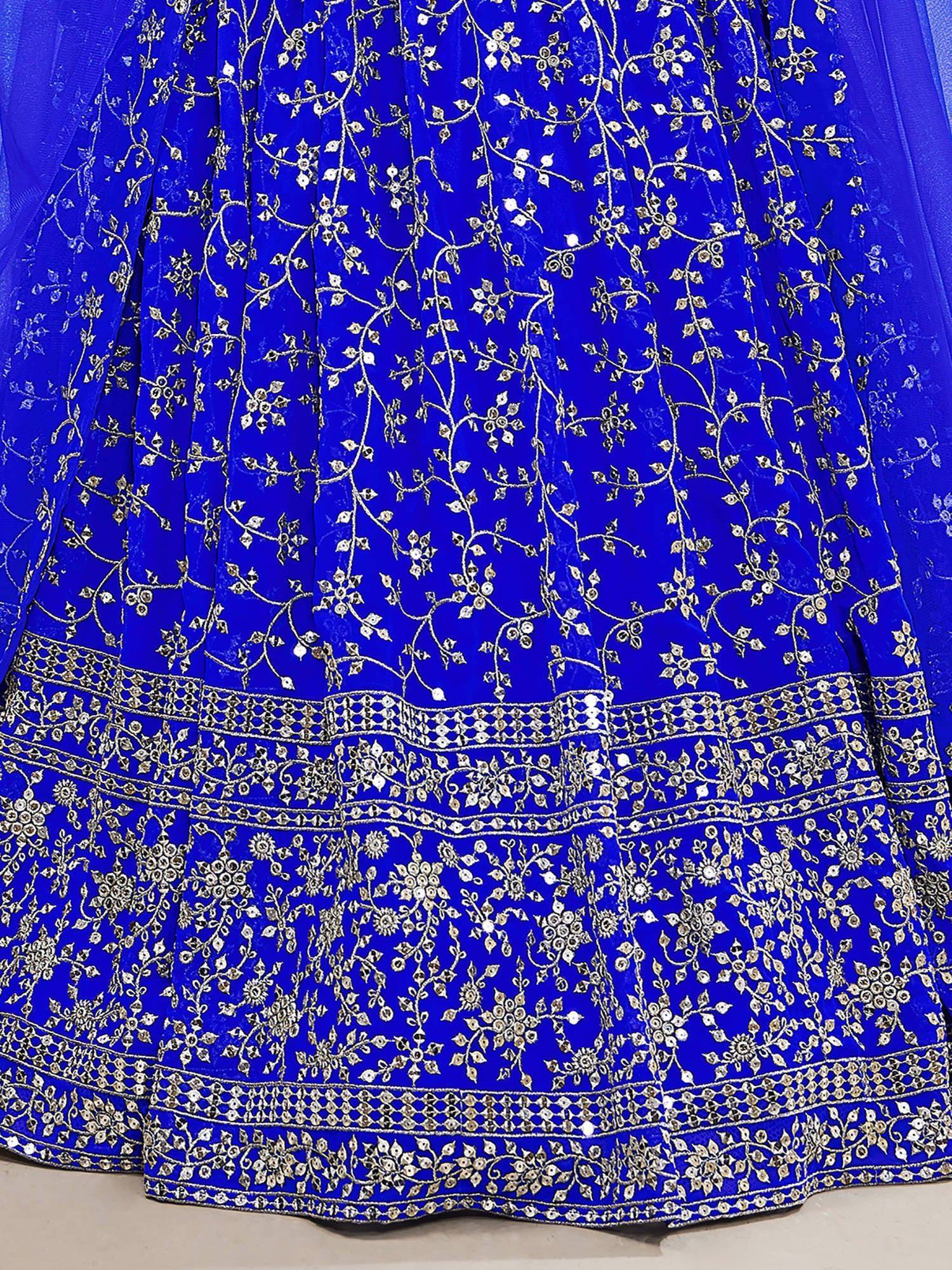 Tulsi Art Mesmerizing Blue Sequins Georgette Wedding Wear Lehenga Choli | Grocsy