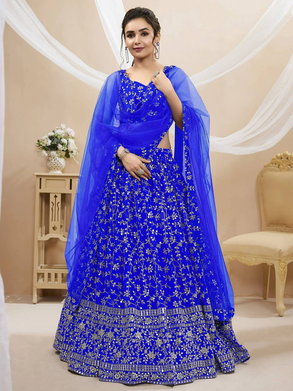 Tulsi Art Mesmerizing Blue Sequins Georgette Wedding Wear Lehenga Choli | Grocsy