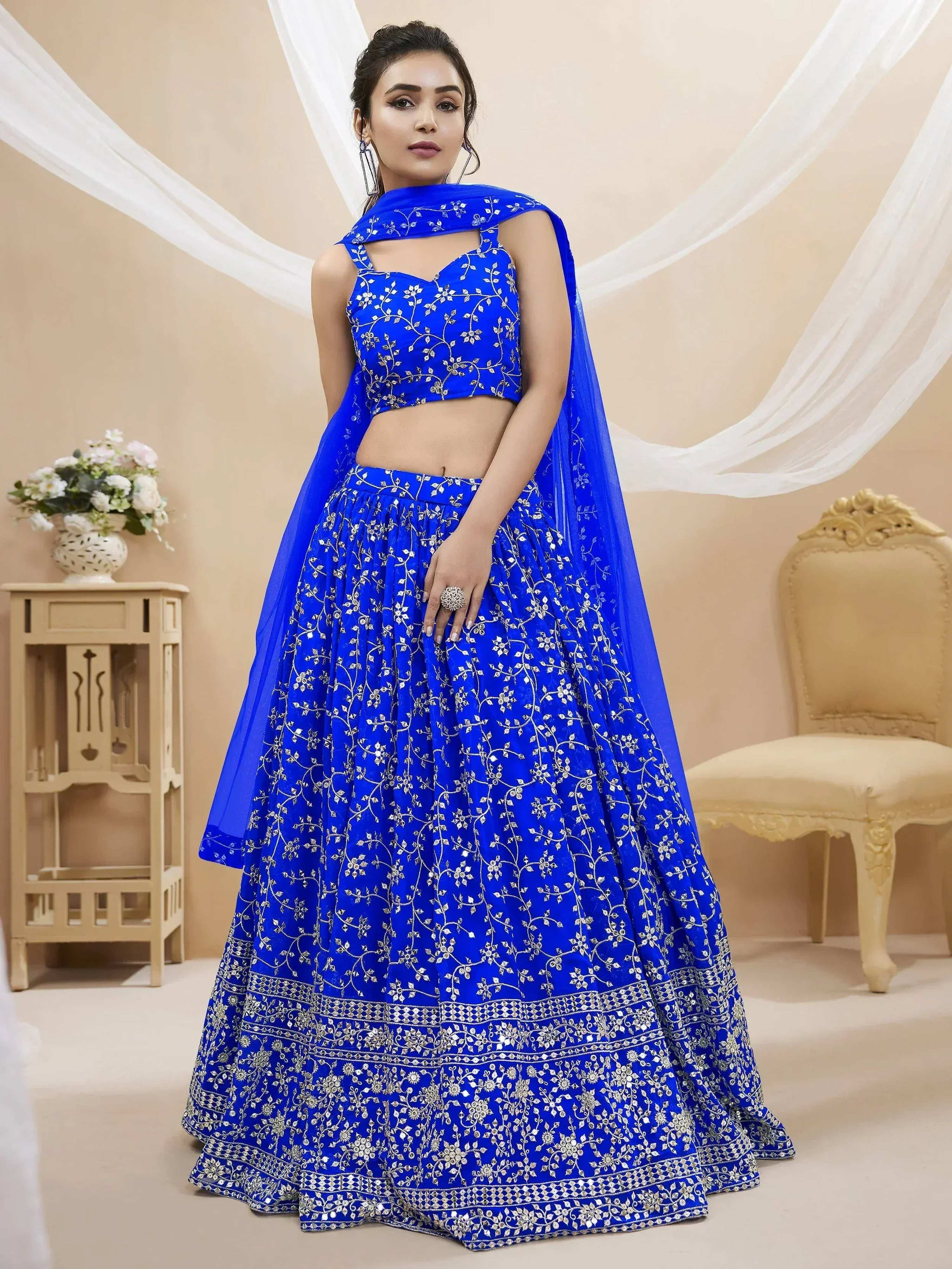 Tulsi Art Mesmerizing Blue Sequins Georgette Wedding Wear Lehenga Choli | Grocsy