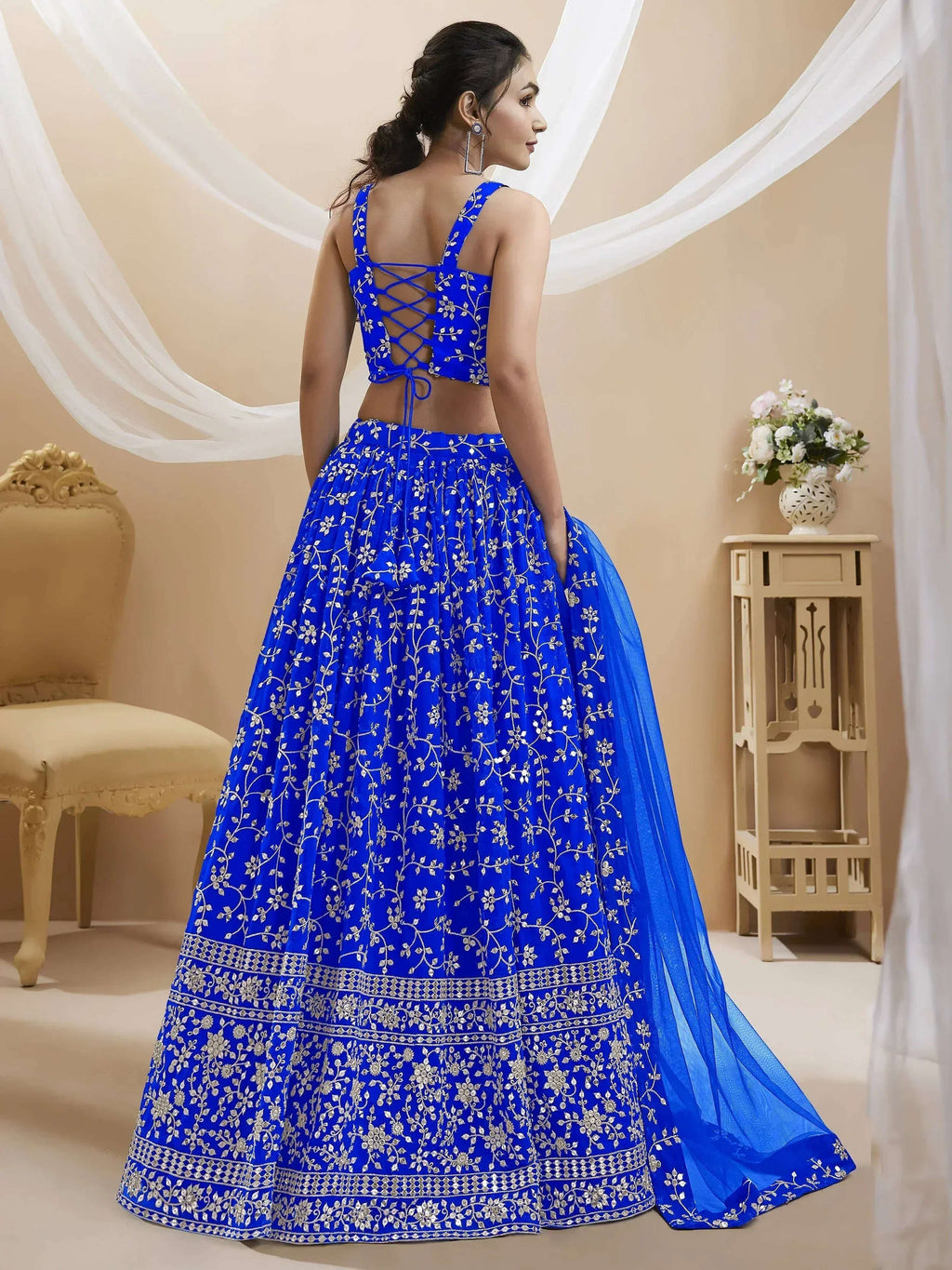 Tulsi Art Mesmerizing Blue Sequins Georgette Wedding Wear Lehenga Choli | Grocsy