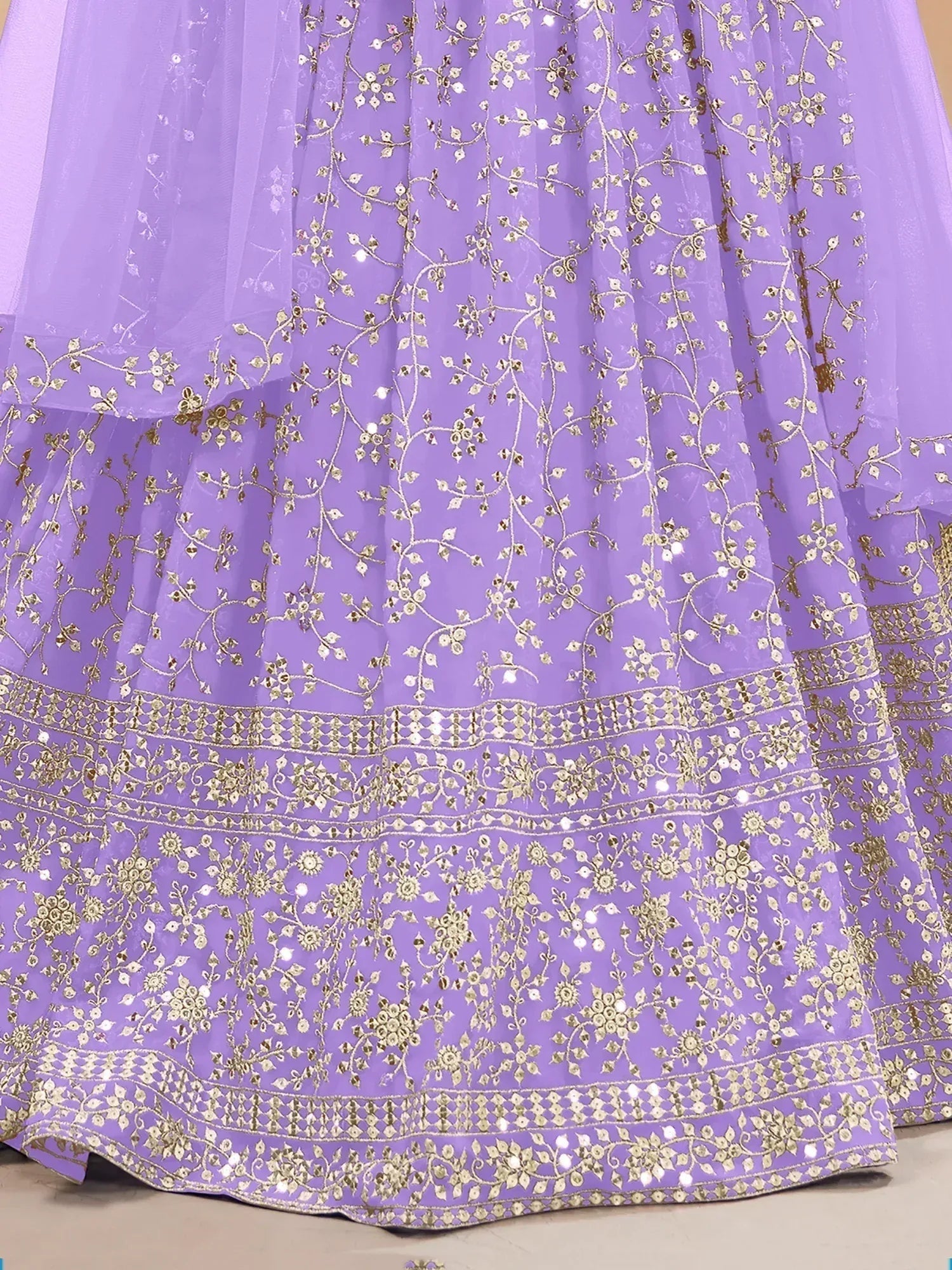 Tulsi Art Enchanting Lavender Sequins Georgette Lehenga Choli With Dupatta | Grocsy