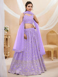 Tulsi Art Enchanting Lavender Sequins Georgette Lehenga Choli With Dupatta | Grocsy