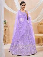 Tulsi Art Enchanting Lavender Sequins Georgette Lehenga Choli With Dupatta | Grocsy