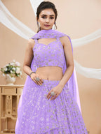 Tulsi Art Enchanting Lavender Sequins Georgette Lehenga Choli With Dupatta | Grocsy