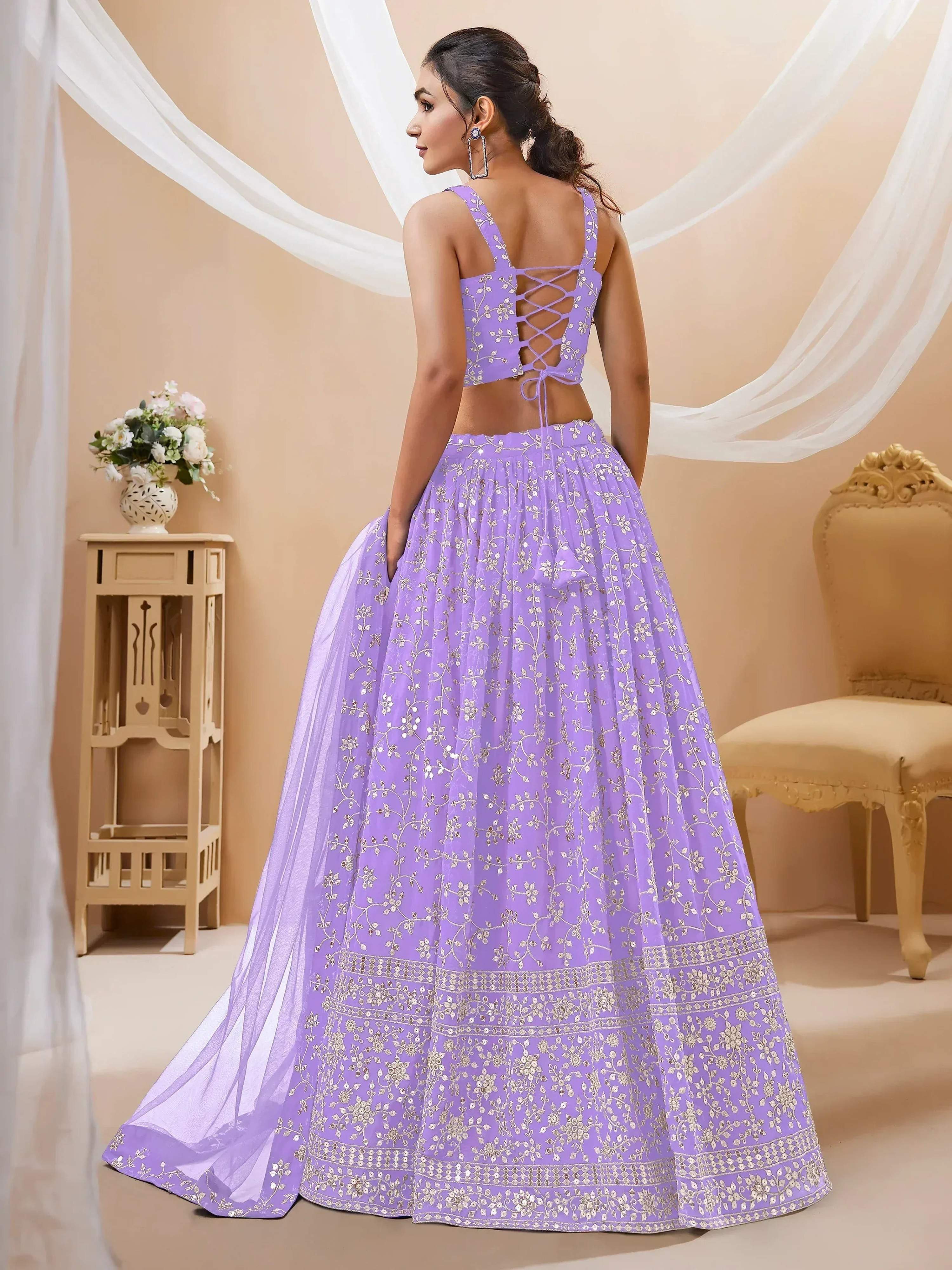 Tulsi Art Enchanting Lavender Sequins Georgette Lehenga Choli With Dupatta | Grocsy