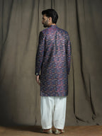 Zavaya Navy Blue Embroidery Jacquard Sherwani Patiala Set for Men | Grocsy
