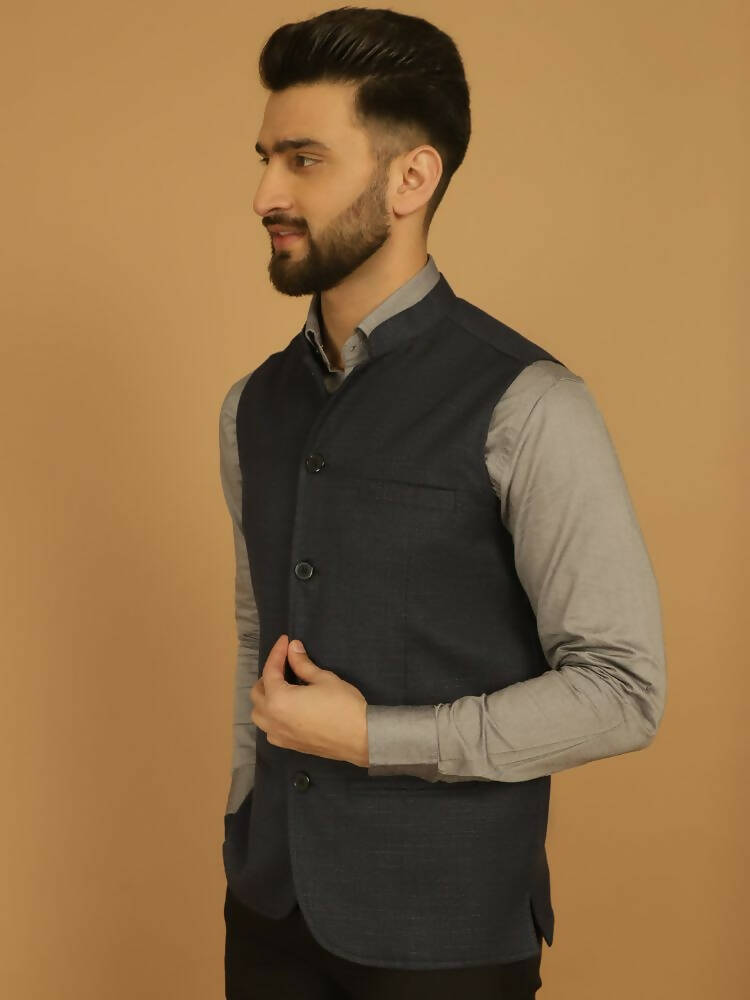 Even Apparels Nehru Jacket With Welt Pockets - Blue | Grocsy