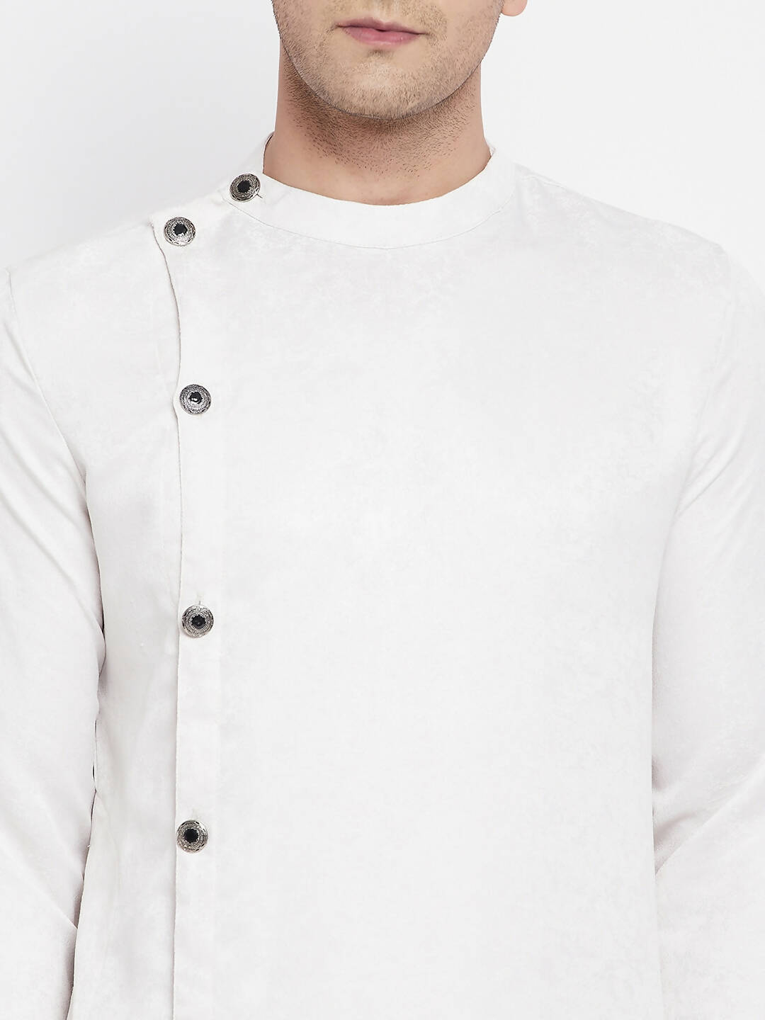 Even Apparels White Rayon Men's Sherwani Kurta With Asymetrical Cut | Grocsy