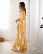 Yellow Jimmy Choo Printed, Sequence Embroidery Work Saree - Saima | Grocsy