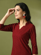 Myshka Women's Maroon Embellished Cotton Regular Party Tunic | Grocsy