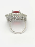 NVR Women's Red & Silver CZ-Studded Square-Shaped Adjustable Finger Ring | Grocsy