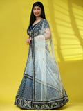 Blue Fancy Net Sequence Embroidered Lehenga Choli with Dupatta - Dhara | Grocsy