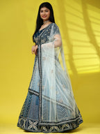 Blue Fancy Net Sequence Embroidered Lehenga Choli with Dupatta - Dhara | Grocsy