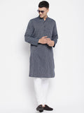 Even Apparels Grey Color Pure Cotton Men's Kurta With Band Collar | Grocsy