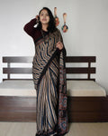 Arfa Fashion House Black Dual Tone Silk Digital Printed Saree | Grocsy