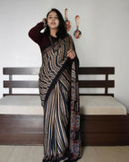 Arfa Fashion House Black Dual Tone Silk Digital Printed Saree | Grocsy