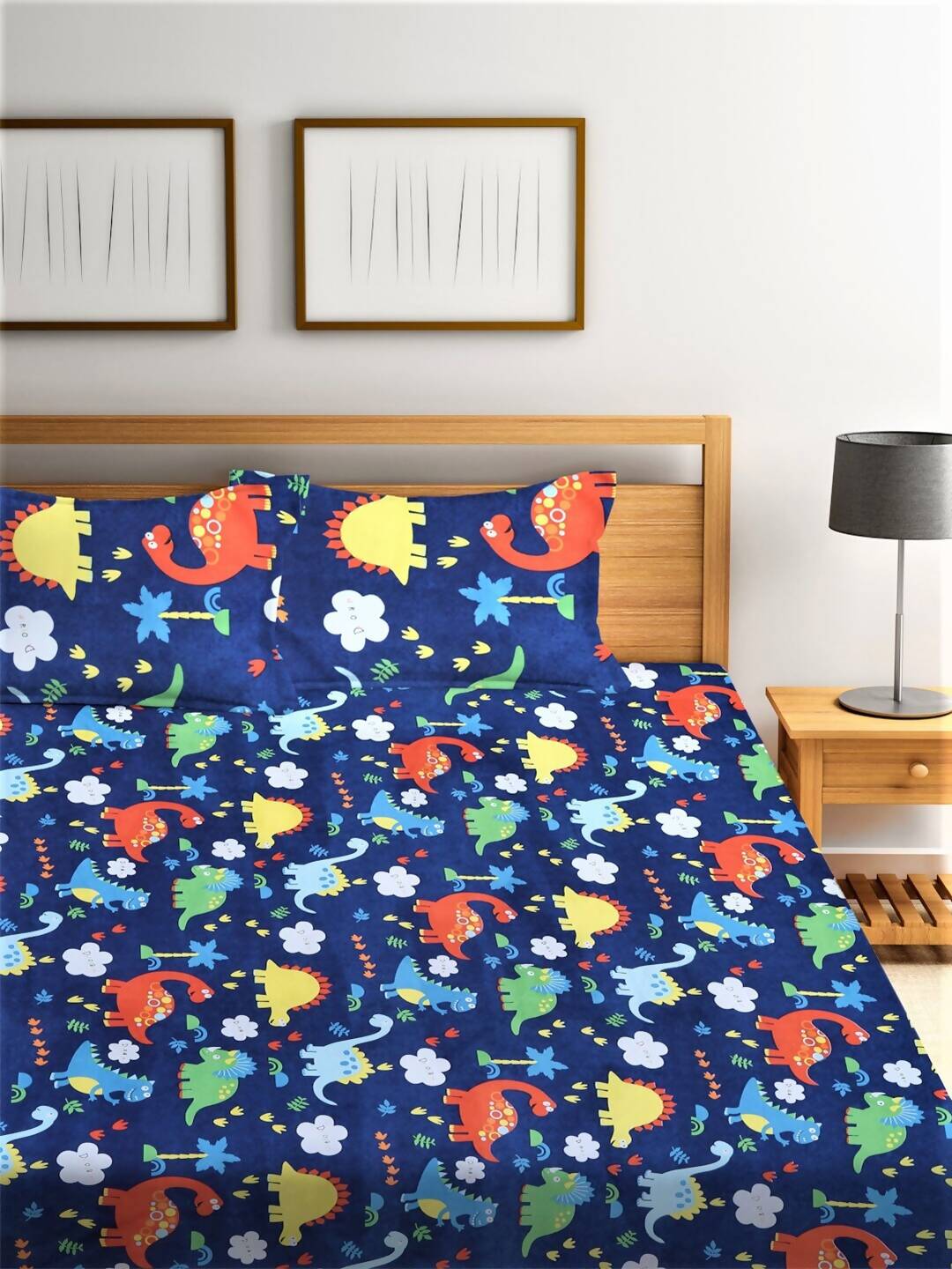Home Sizzler Blue & Red Cartoon Characters 210 TC Bedsheet with Pillow Cover | Grocsy