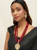 Gold-Polished White Maroon Kundan Studded Beaded Handcrafted Jewellery Set - Ruby Raang | Grocsy